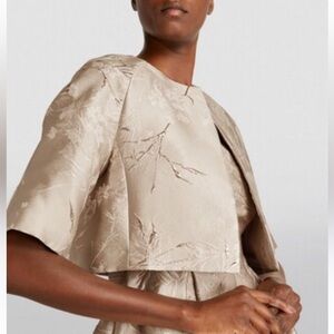 TALBOT RUNHOF Silk Cropped Jacket Jacquard Holiday Gold‎ Twig Metallic Formal 12